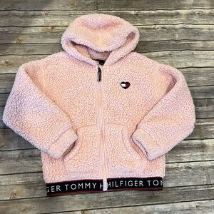 Tommy Hilfiger Girls Size M (8/10) Pink Sherpa Zip Up Hooded Jacket